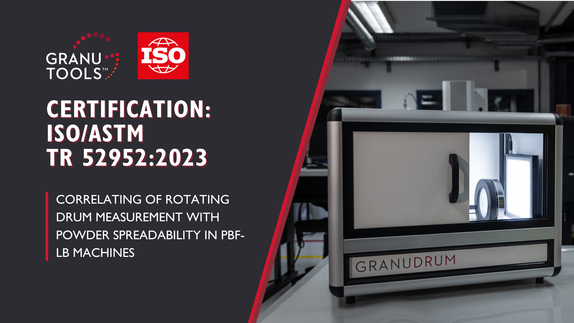 ISO/ASTM TR 52952:2023 - Correlating of rotating drum measurement with powder spreadability in PBF-LB machines